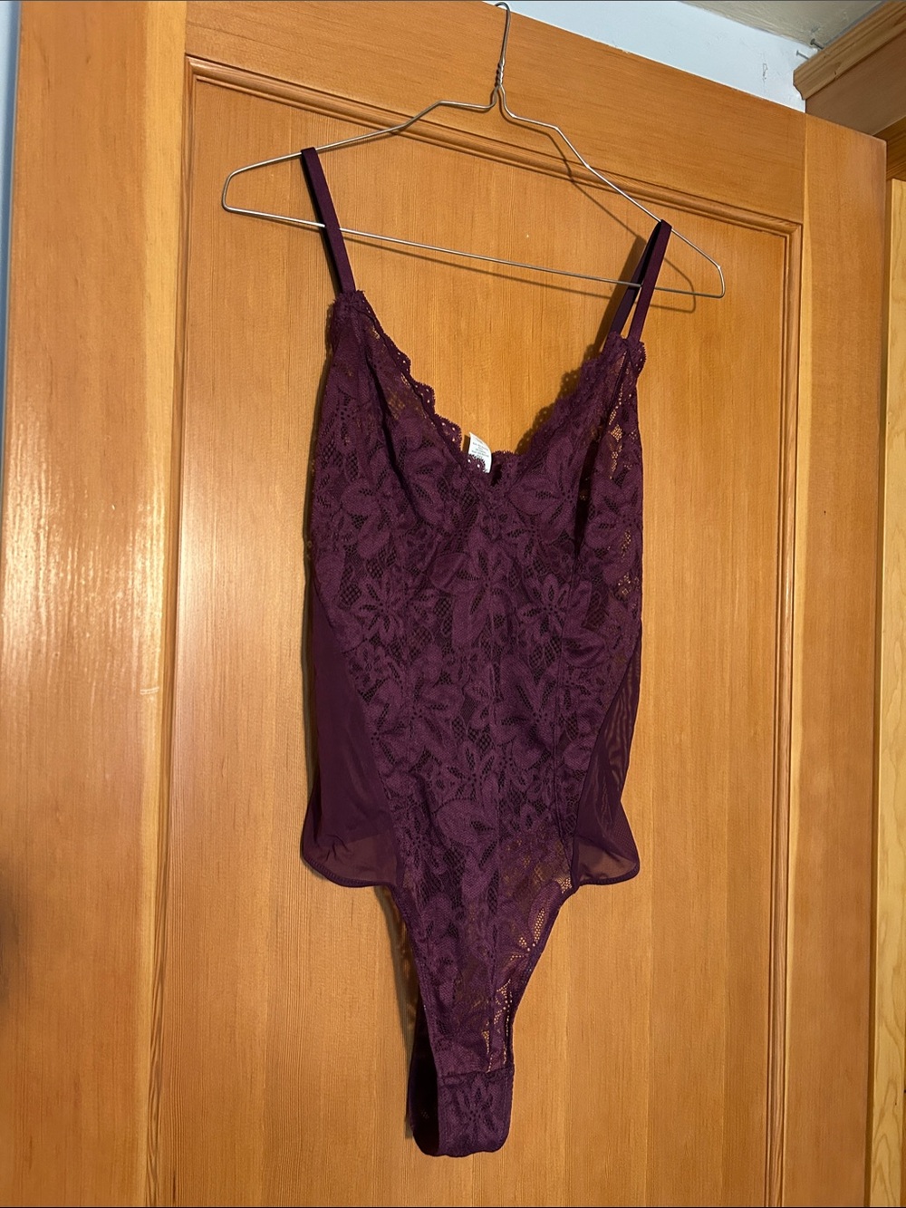 Parade Lace V-Neck Chemise Bodysuit in Plum